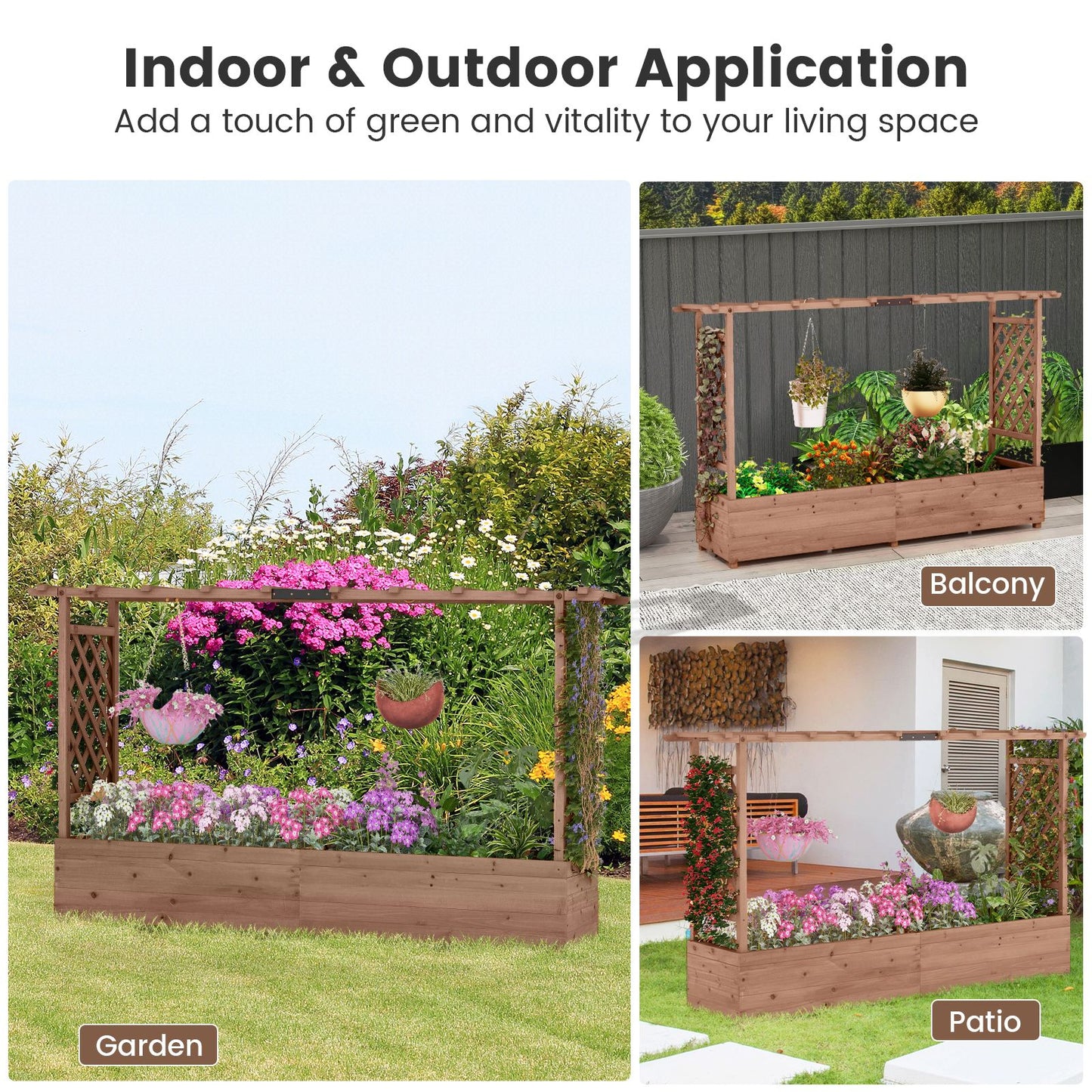 Elevated Garden Bed with Dual Trellis System and Canopy Roof