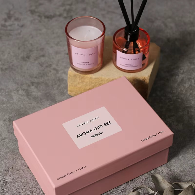 2Pcs Gift Box Set Aromatherapy Essential Oil Rattan Handmade Clear Scented Candle