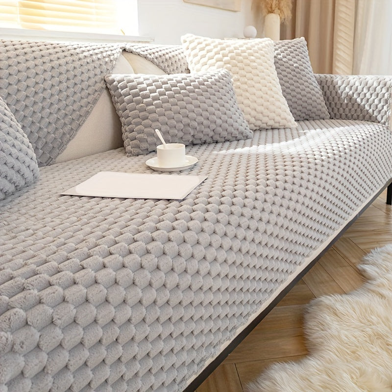 1PC Cozy Winter Plush Sofa Slipcover - Soft, Non-Slip, Water-Resistant Furniture Protector with Elegant Design for Bedroom, Office, Living Room Home Decor - Easy to Clean, Machine Washable, and Durable