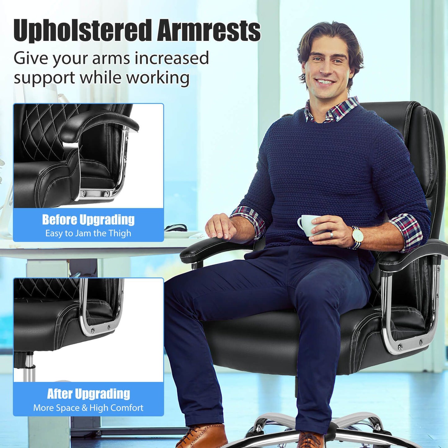 Executive Leather Office Chair with Rocking Functionality and Armrests