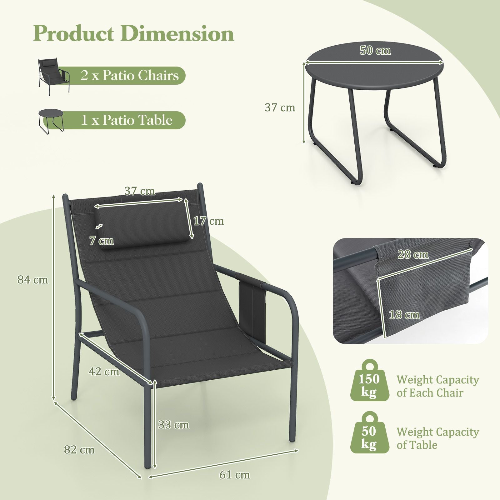 3-Piece Outdoor Bistro Set with Chairs and Coffee Table