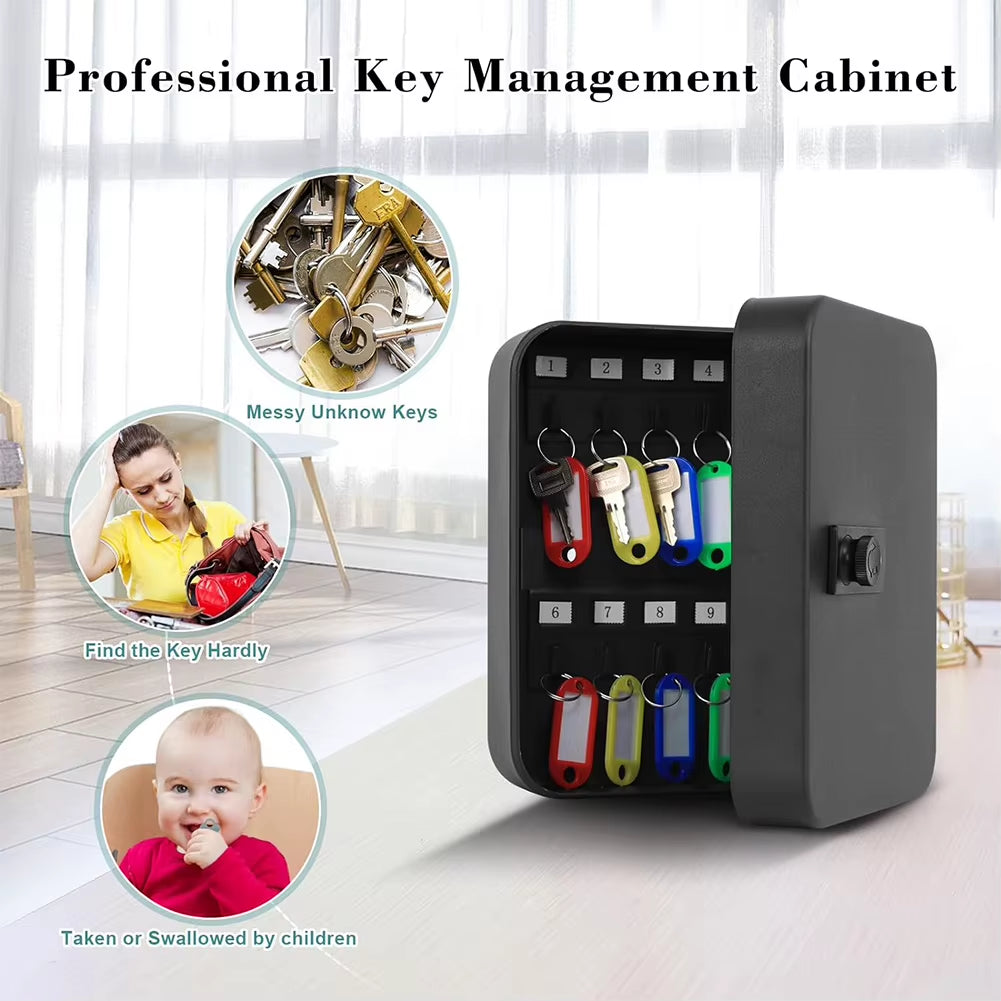 Secure Wall Mount Key Cabinet - Metal Key Storage Box with Code Lock for Home & Office, Holds Up to 20 Keys