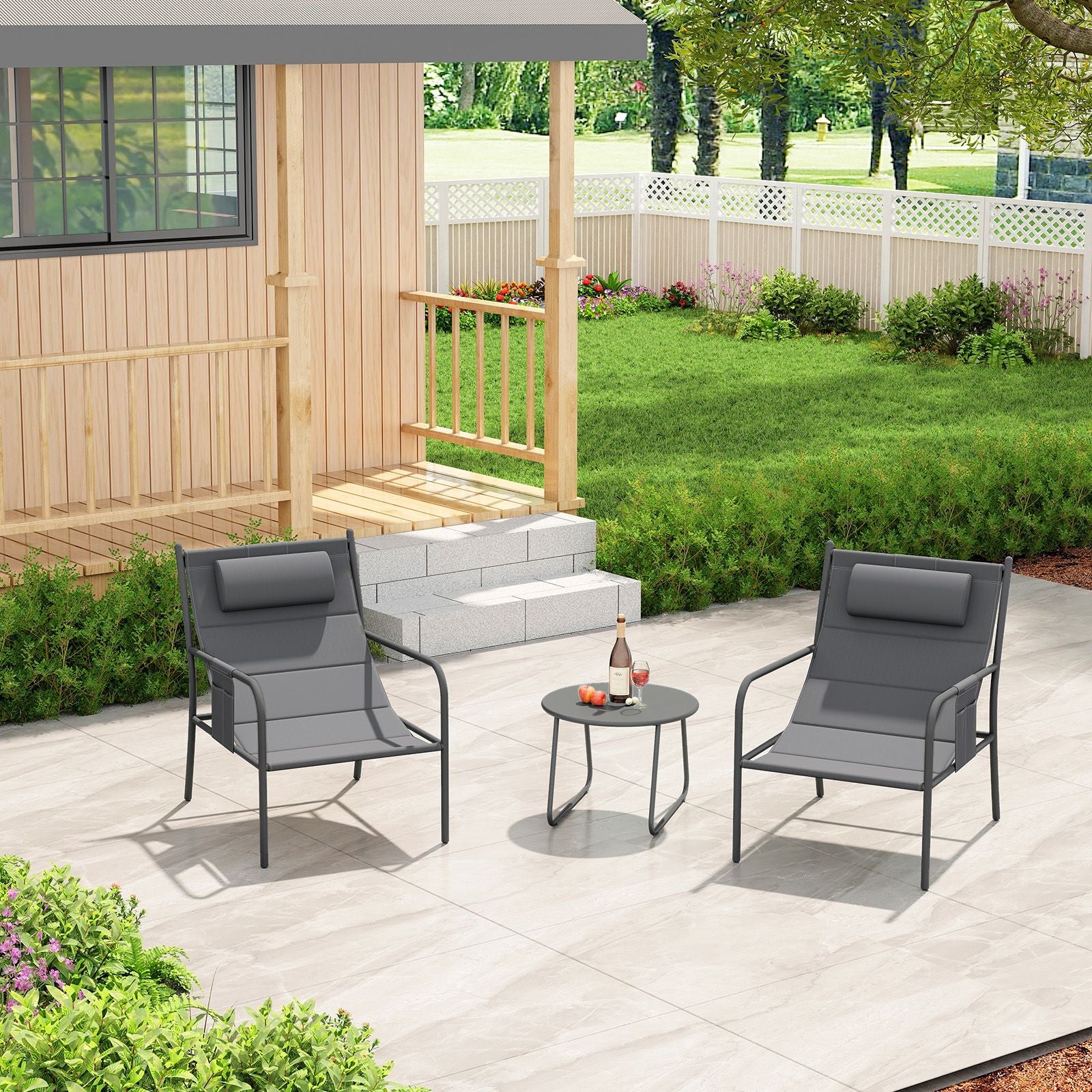 3-Piece Outdoor Bistro Set with Chairs and Coffee Table