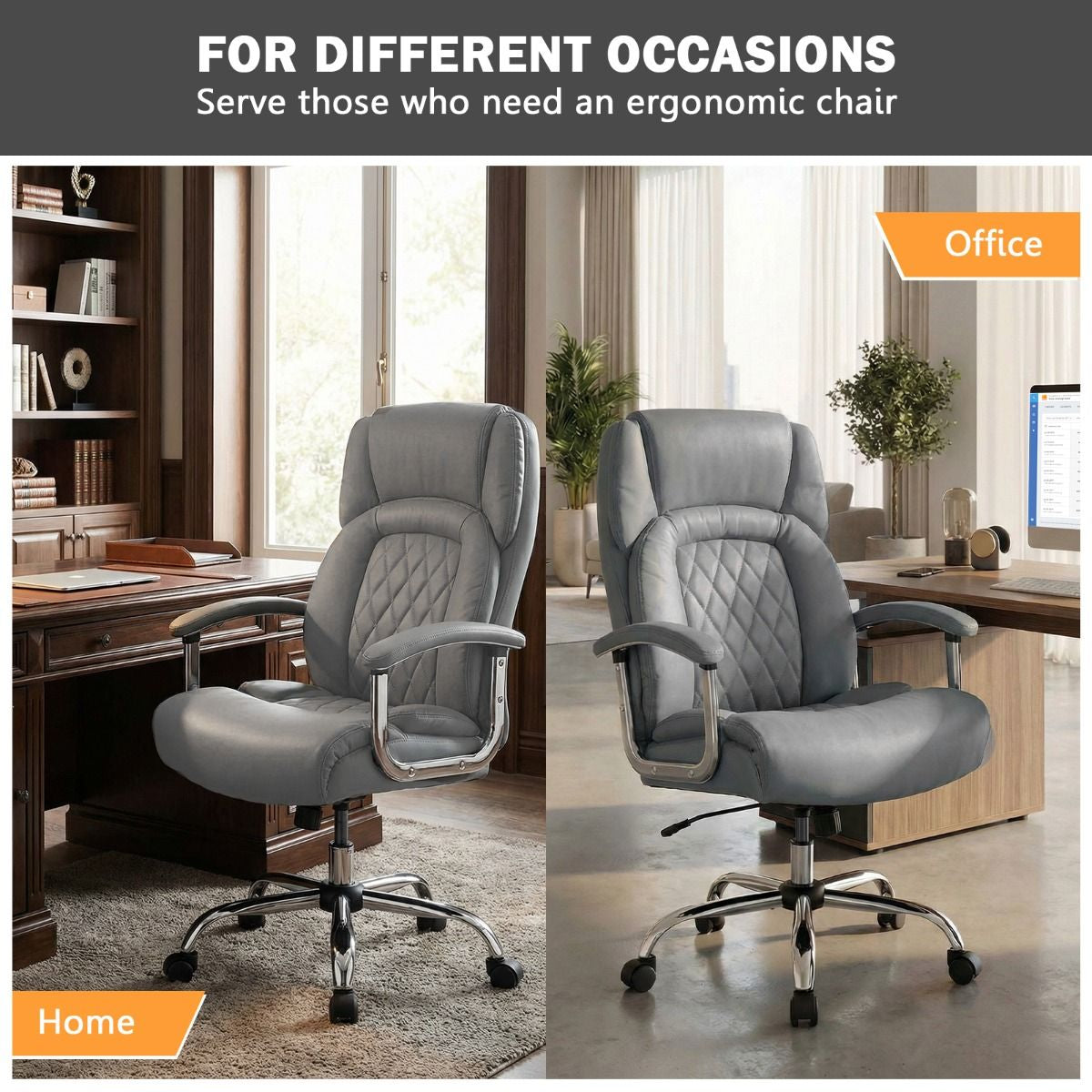 Executive Leather Office Chair with Rocking Functionality and Armrests