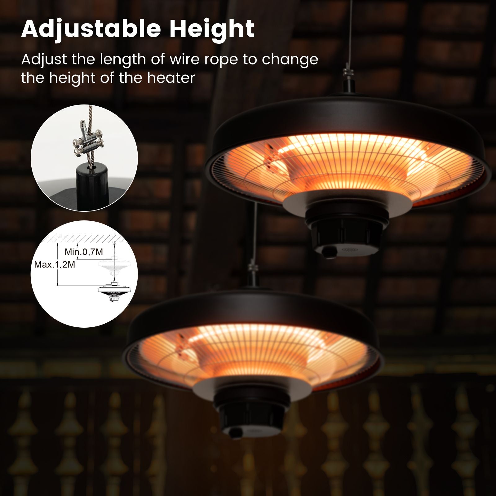 2000W Ceiling-Mounted Outdoor Electric Patio Heater with Remote Control