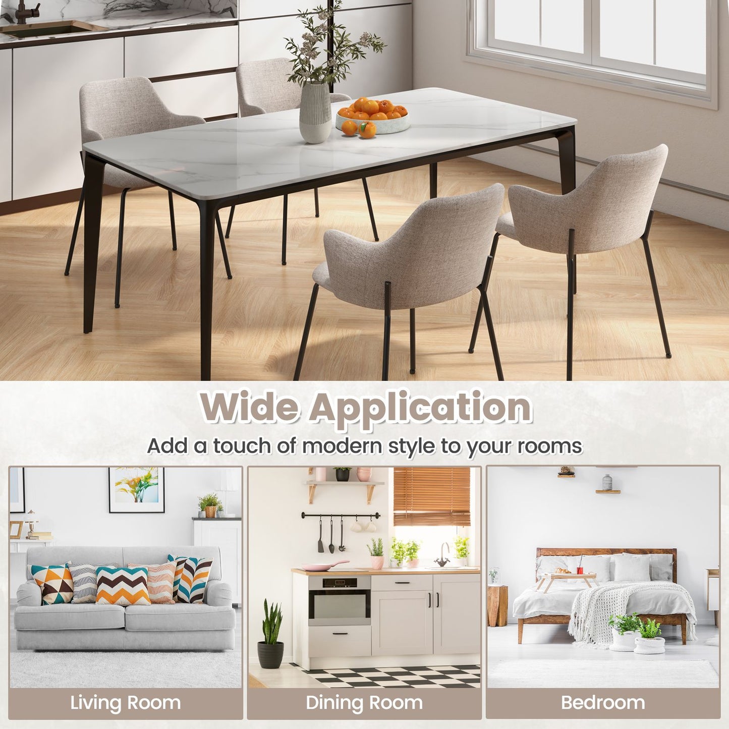 Set of 2 Upholstered Accent Dining Chairs with Curved Backrest