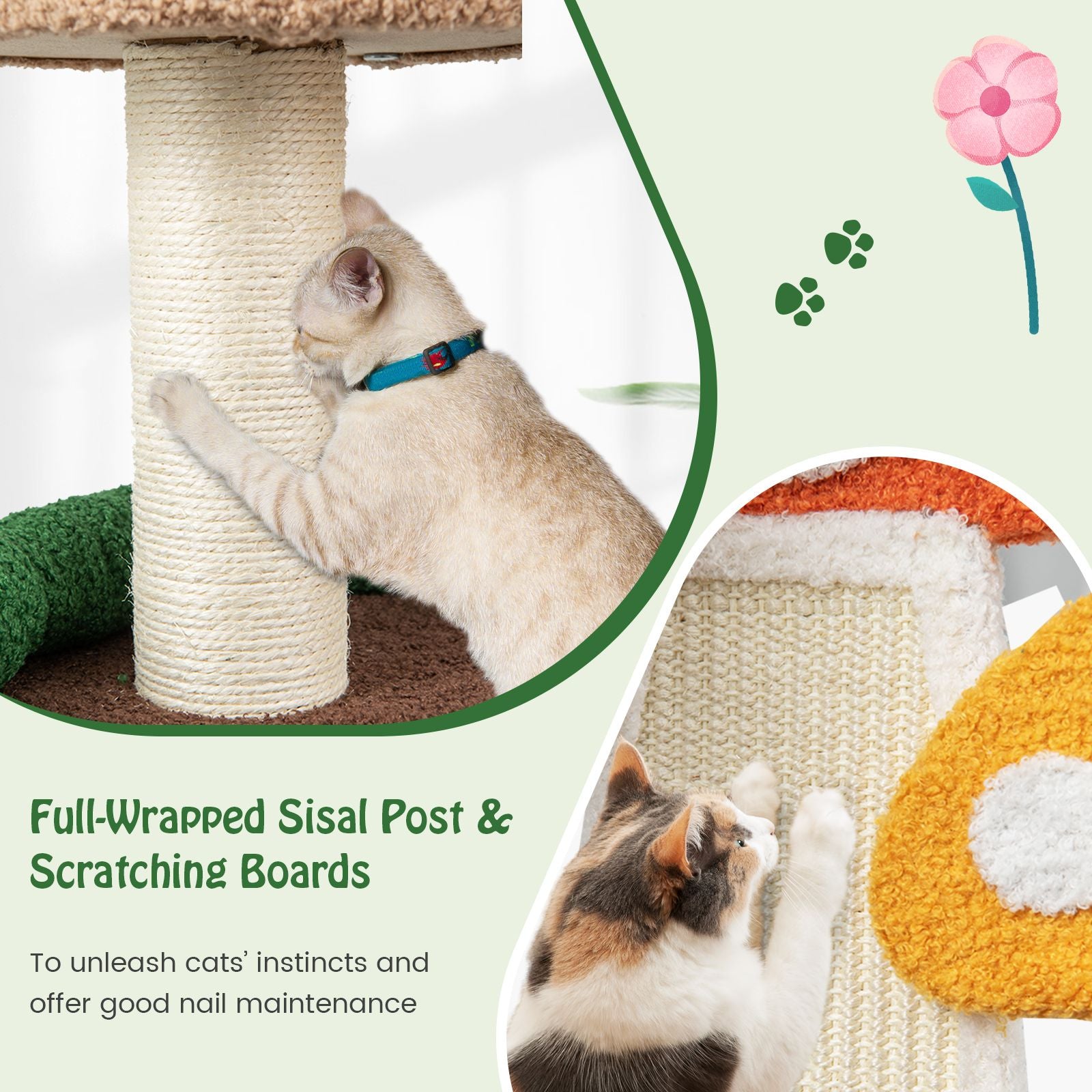 102 cm Cat Tree Tower with Natural Sisal Posts and Mushroom Design