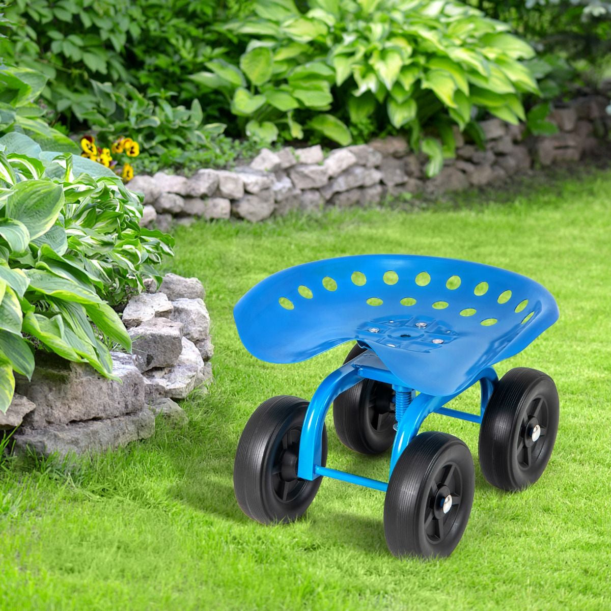 Garden Workseat with 360° Swivel Seat and Adjustable Height