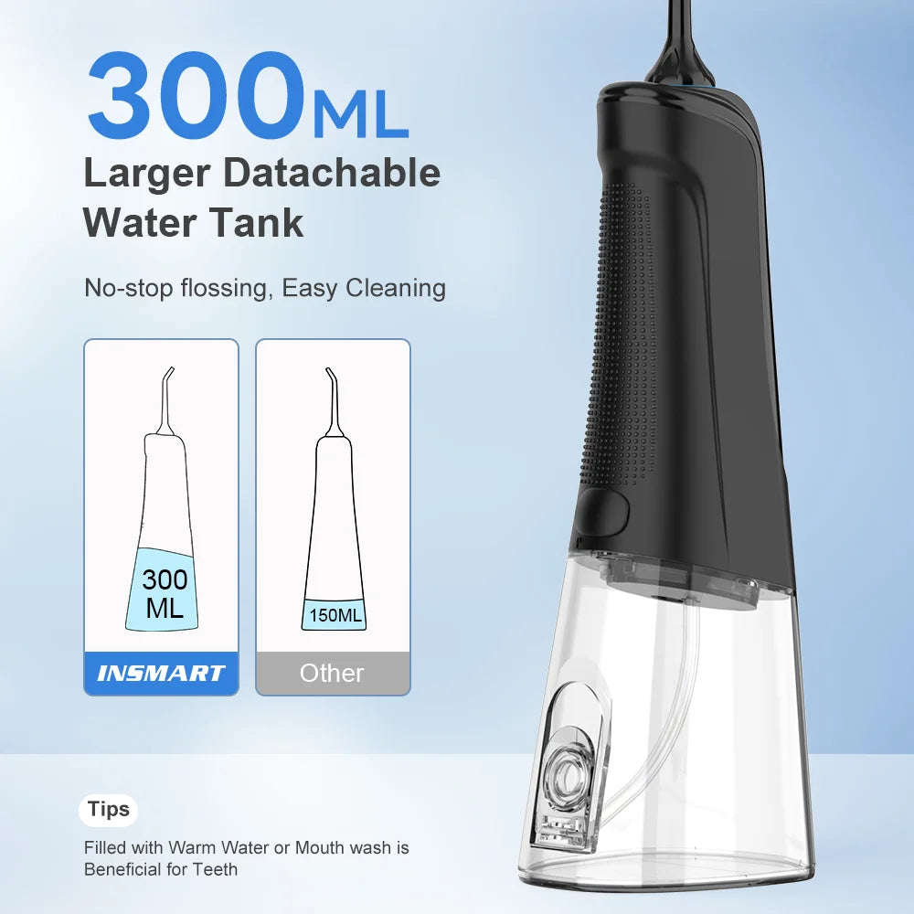 Portable Waterproof Oral Irrigator - Teeth Whitening Dental Water Flosser with 300ML Capacity for Ultimate Oral Care