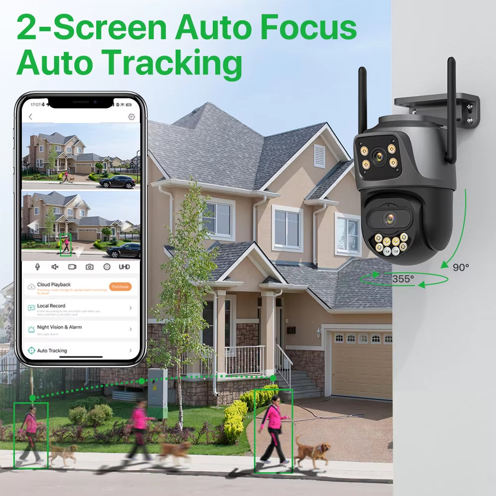4K Dual Lens Outdoor PTZ Wifi Security Camera - 8MP HD Auto Tracking CCTV Surveillance with Icsee P2P