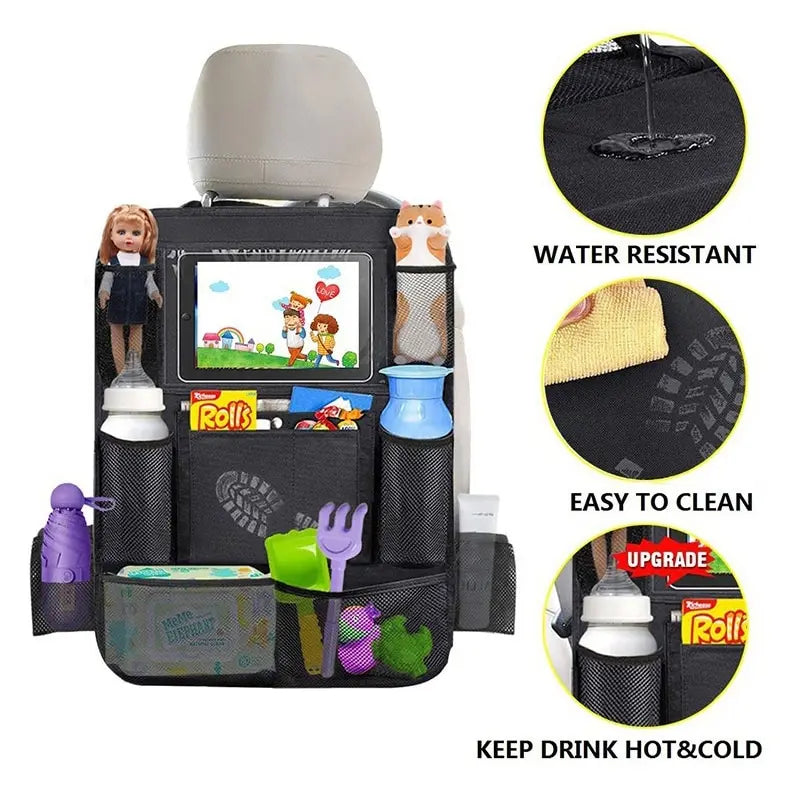Ultimate Car Back Seat Organizer with Touch Screen Tablet Holder - Perfect Travel Companion!