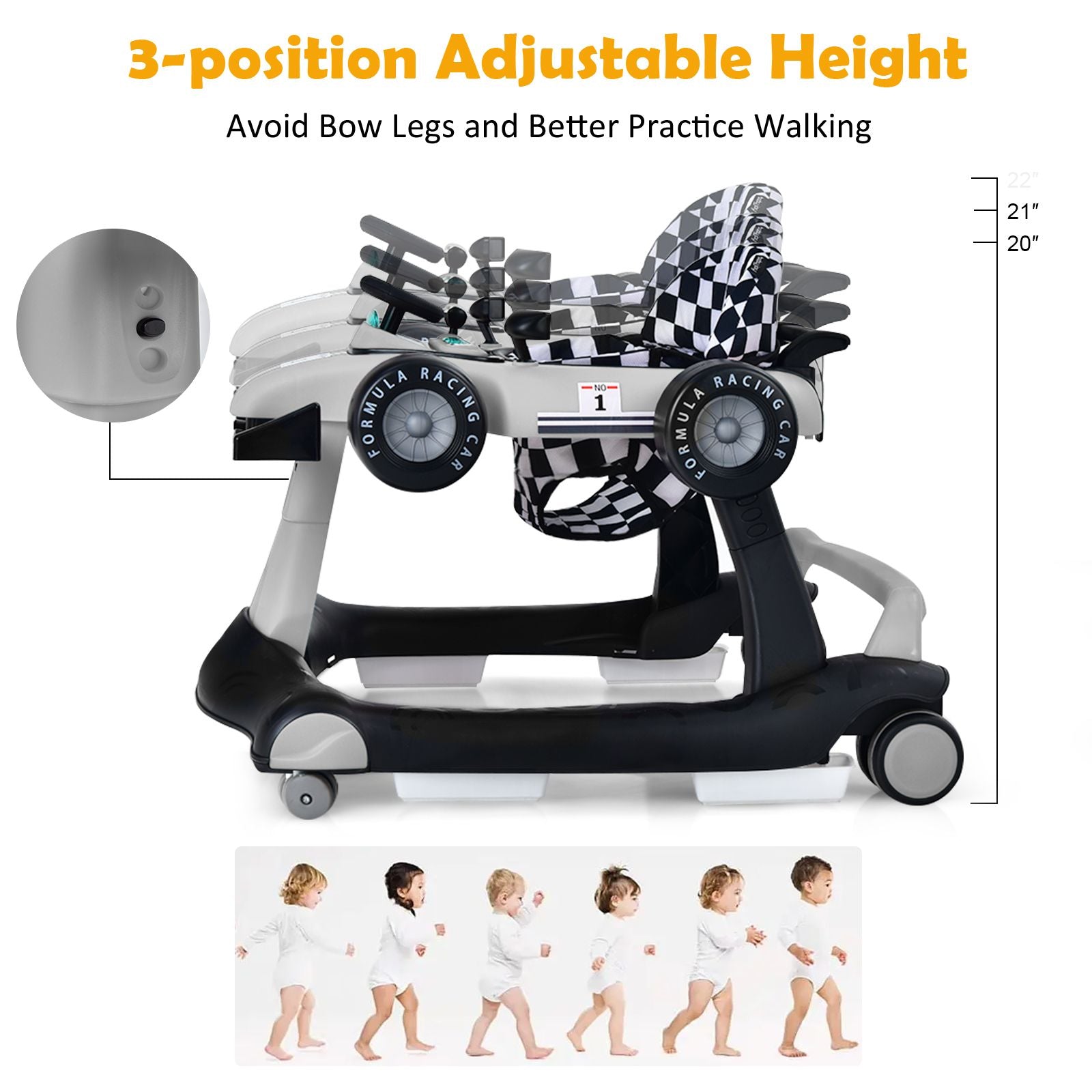 4-In-1 Baby Push Walker with Adjustable Height and Speed