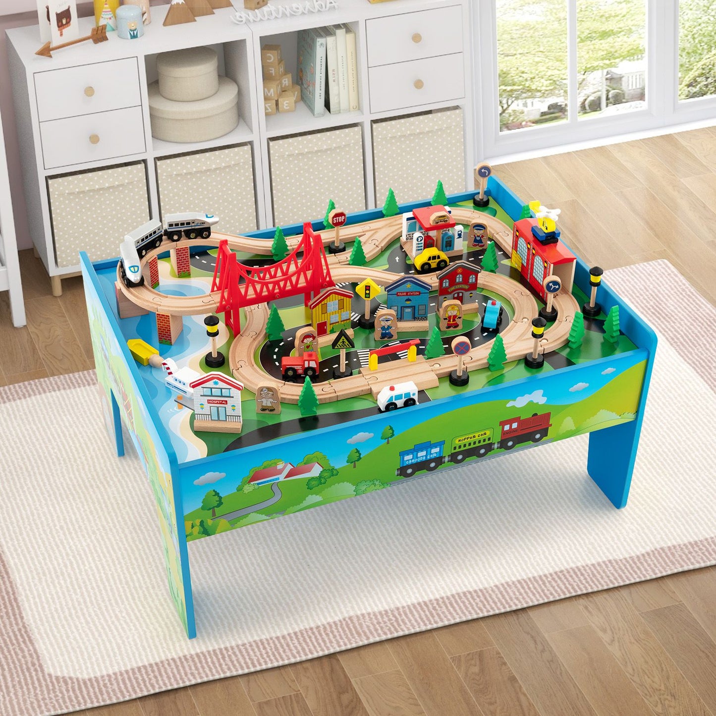 80-Piece Wooden Activity Playset Featuring Reversible Tabletop