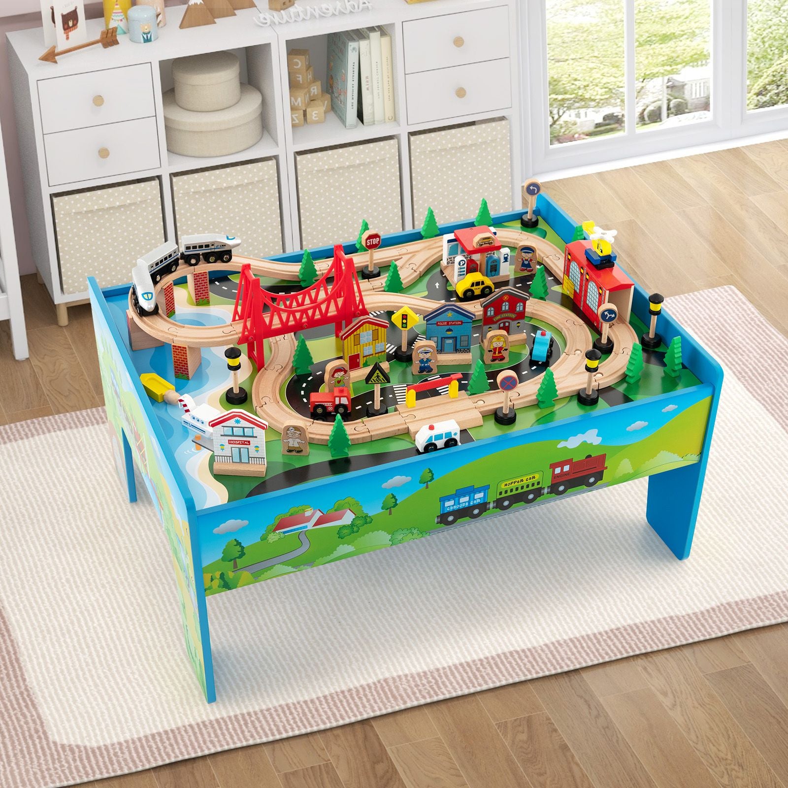 80-Piece Wooden Activity Playset Featuring Reversible Tabletop
