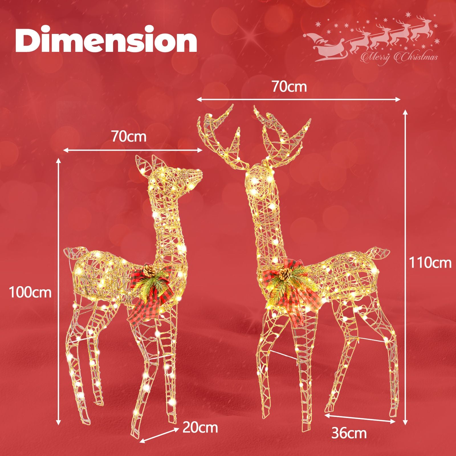 Reindeer Family Decorative Set with 230 LED Lights and Ground Stakes - 2 Pieces