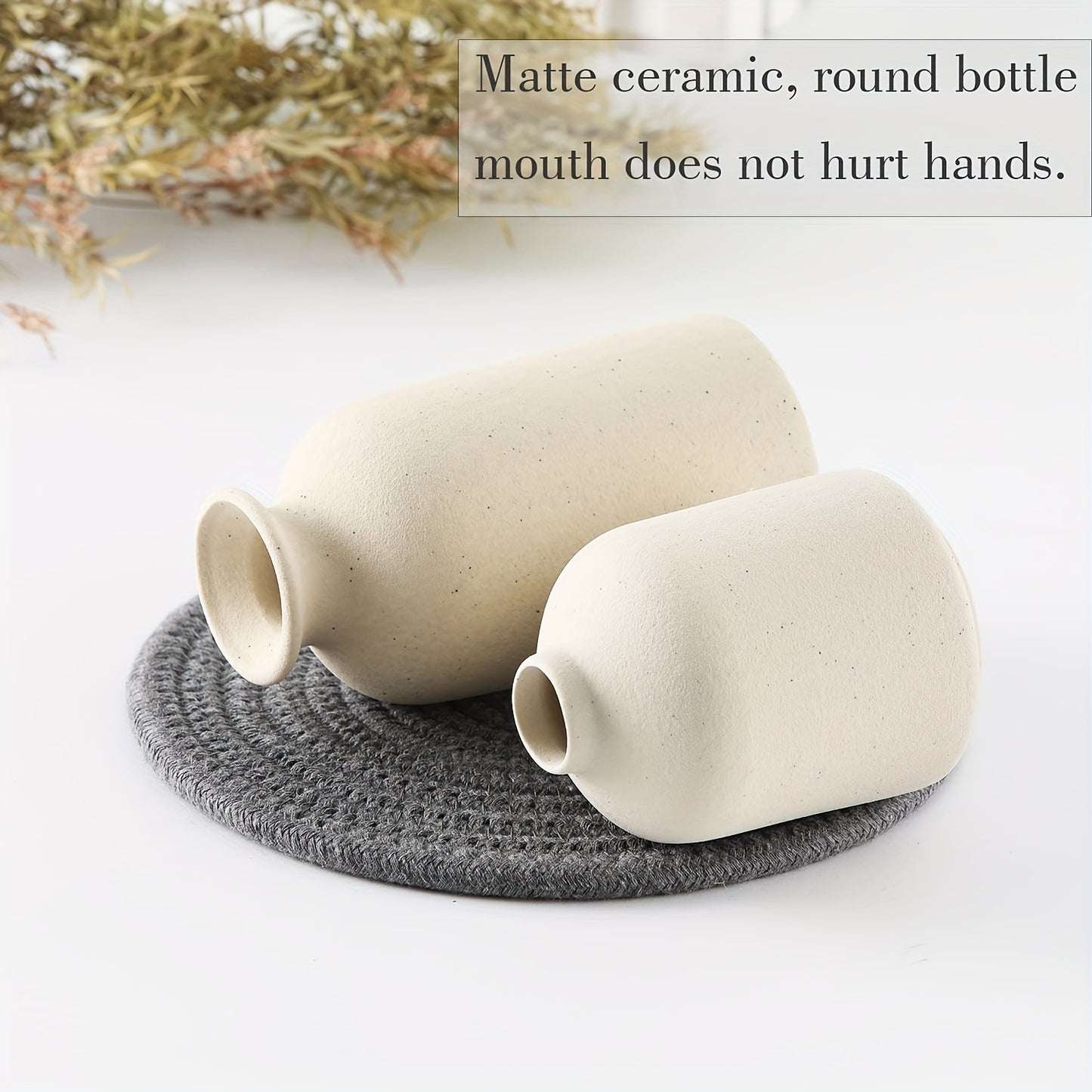3pcs Bohemian Ceramic Vase Set - Matte Finish, Geometric & Floral Designs