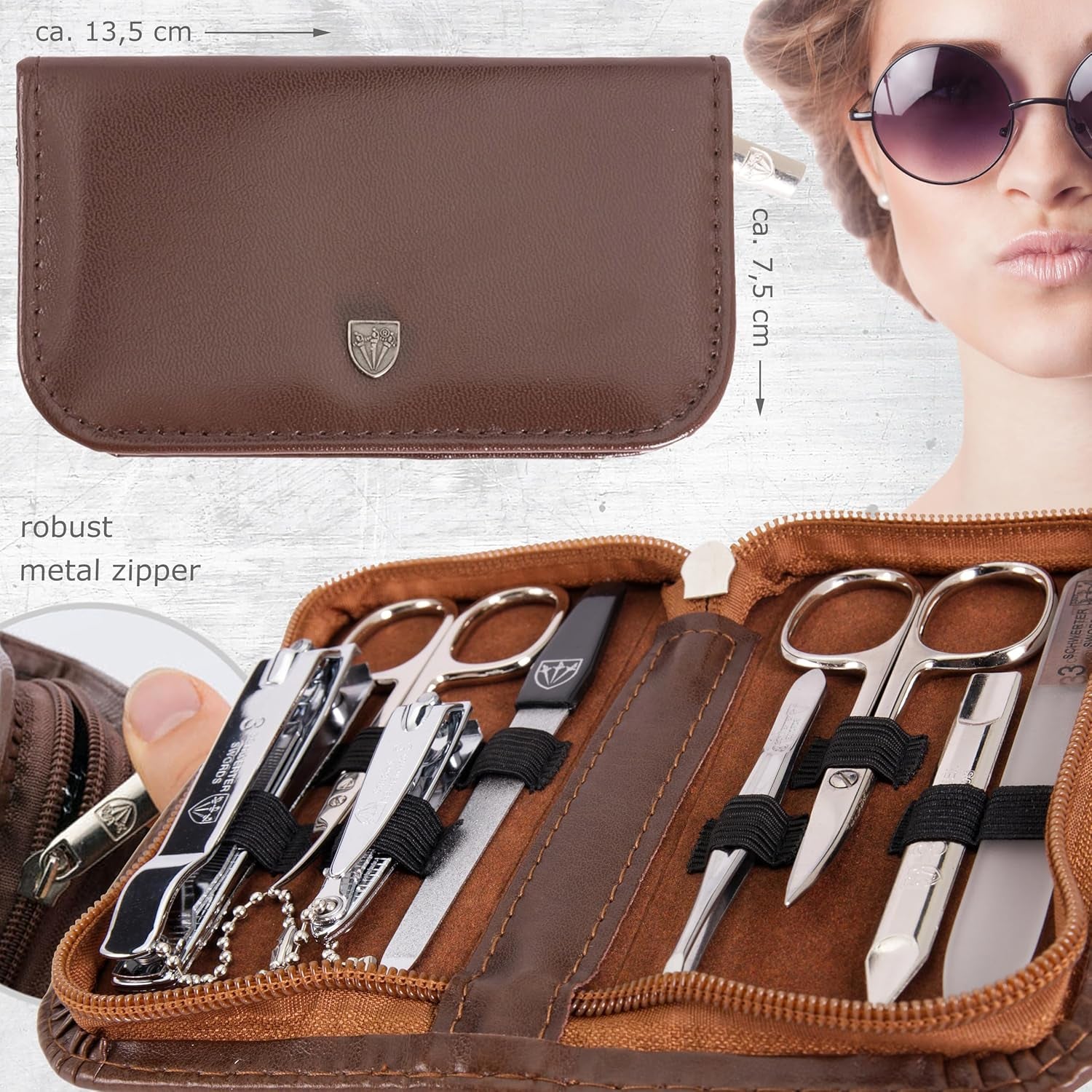 Elevate Your Grooming Routine with the Professional 8-Piece Manicure and Pedicure Set in Elegant Brown Leather Case