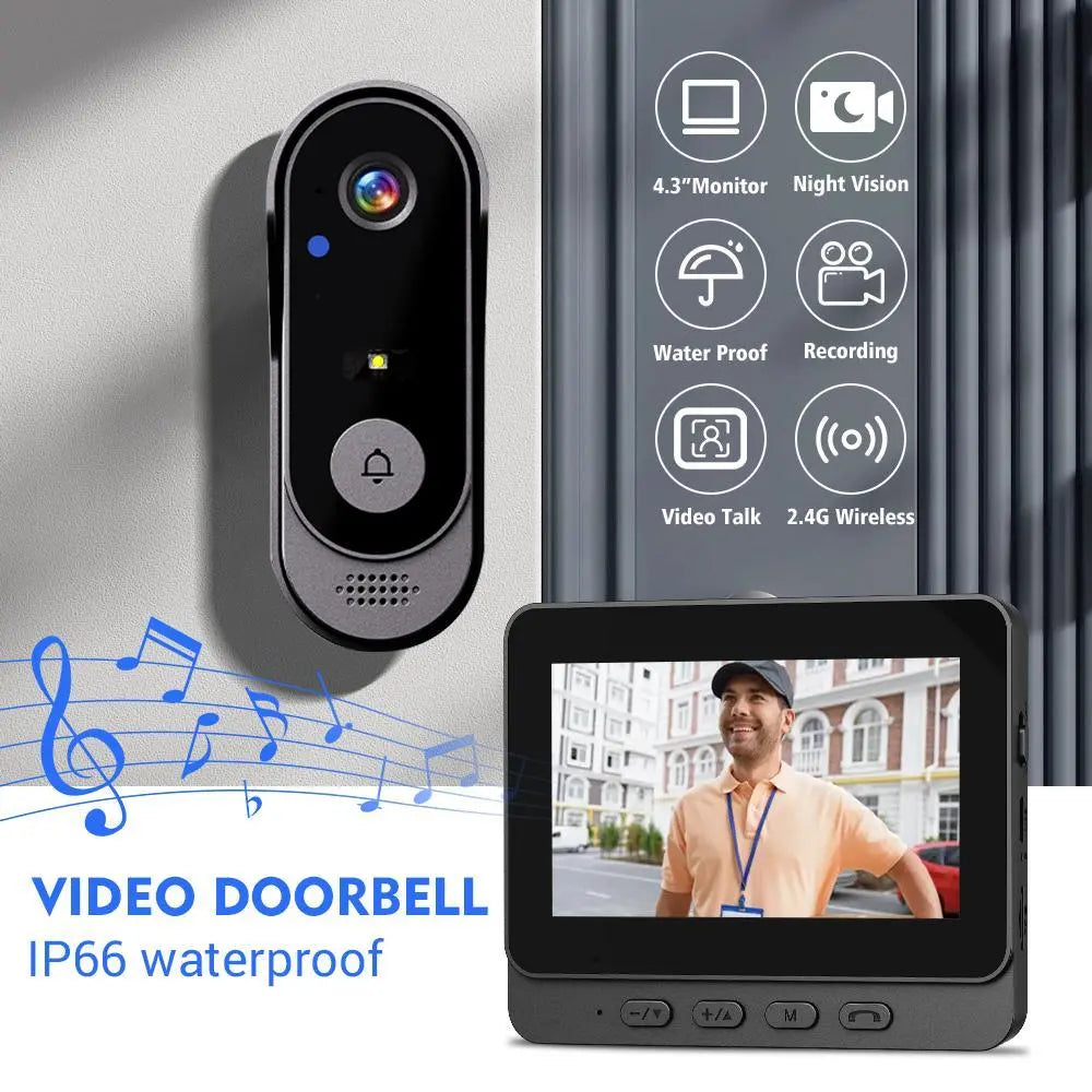 Wireless Rechargeable Smart Visual Doorbell Camera, Home Security Device with Night Vision, 2-Way Talk, Waterproof Sensor Alarm, Video Intercom & Privacy Protection