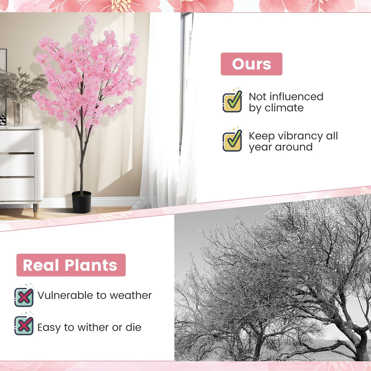 Artificial Cherry Blossom Tree - 190 cm