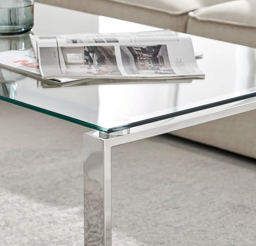 Aditya Chrome and Tempered Glass Coffee Table - Modern Design Living Room Table