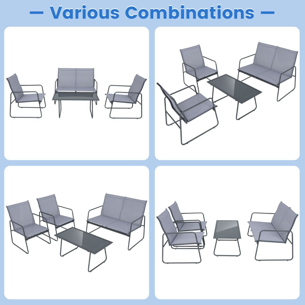 4-Piece Outdoor Bistro Furniture Set Featuring Loveseat, Coffee Table, and Two Chairs