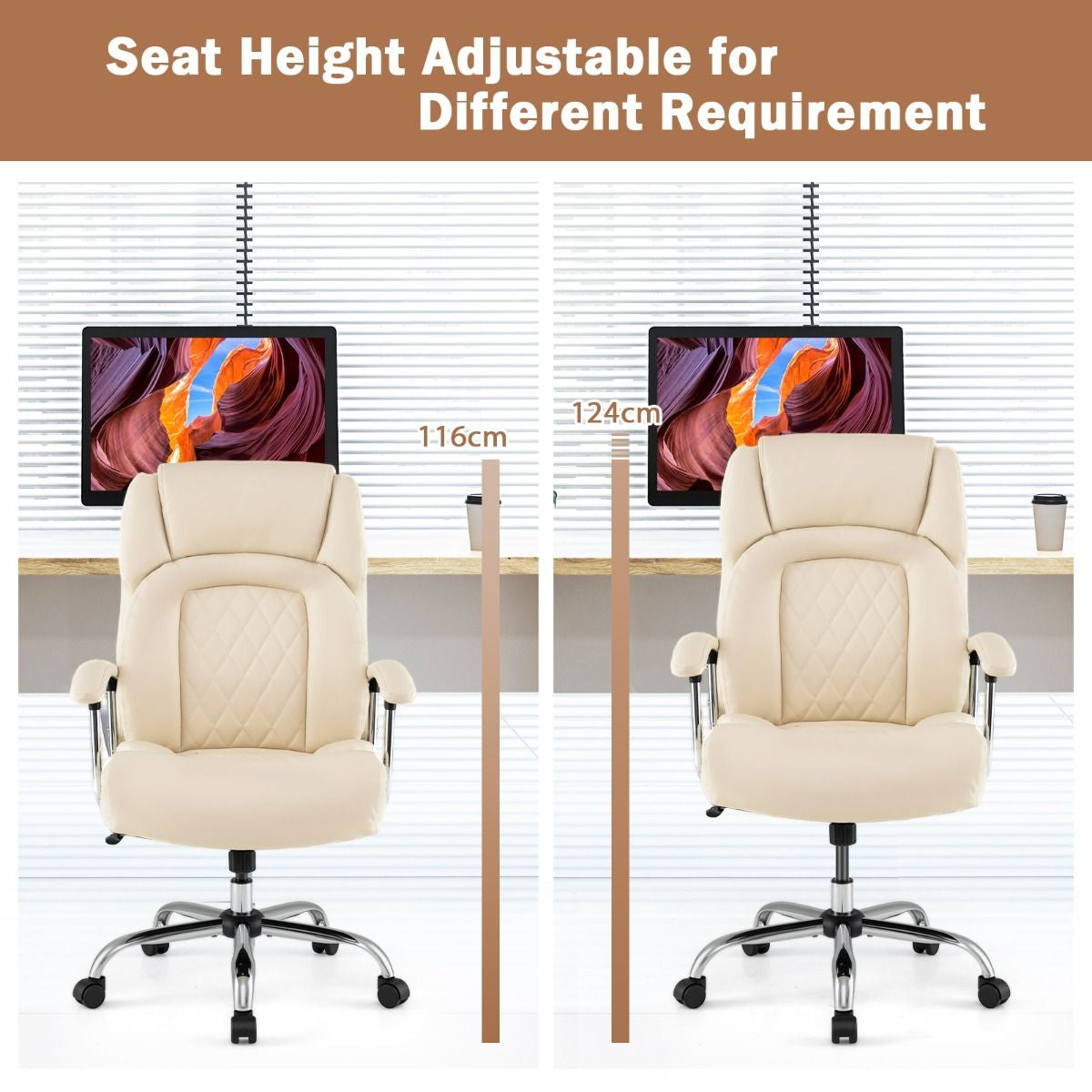 Executive Leather Office Chair with Rocking Functionality and Armrests