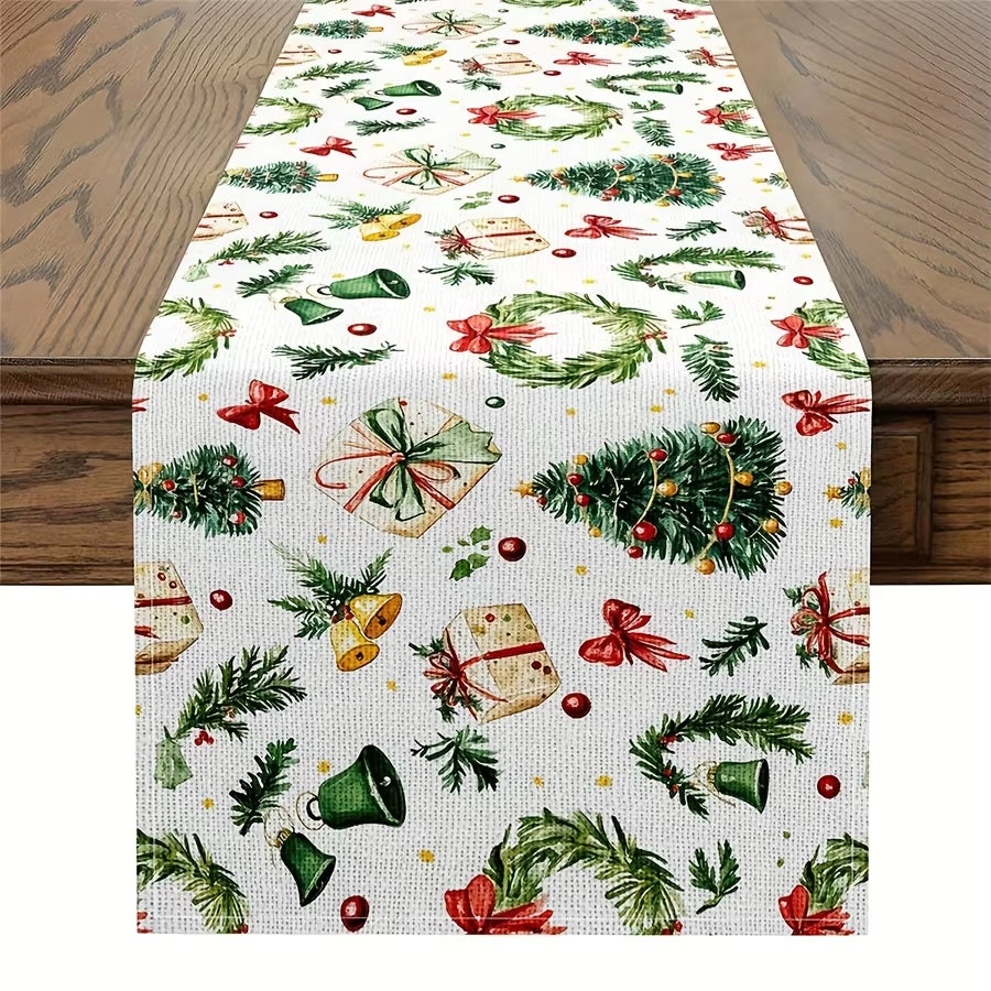 Cozy Christmas Tree Print Table Runner | Ideal for Winter Holiday Tables & Christmas Kitchen Decor