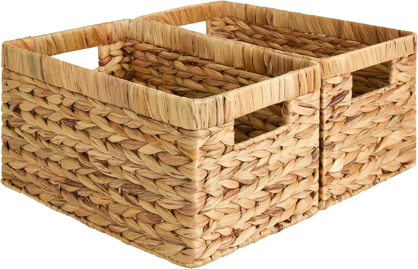 Stylish Wicker Storage Baskets - 2-Pack Large Rectangular Baskets with Handles for Pantry and Bathroom Organization, Natural Water Hyacinth