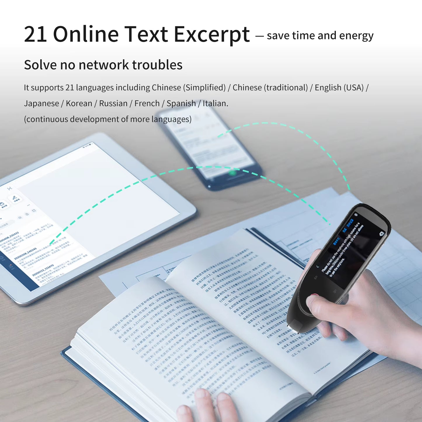 BOELEO S50 Wireless Translation Pen Scanner with 3'' Touchscreen - Instant Text Scanning & Reading in 112 Languages