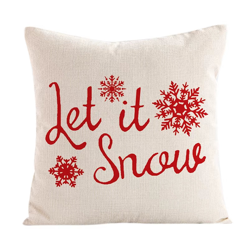 Linen Christmas Pillow Cover - Festive Snowman & Elk Design for 2024 Holiday Home Decor - Perfect Sofa & Car Cushion Cover (45x45cm)