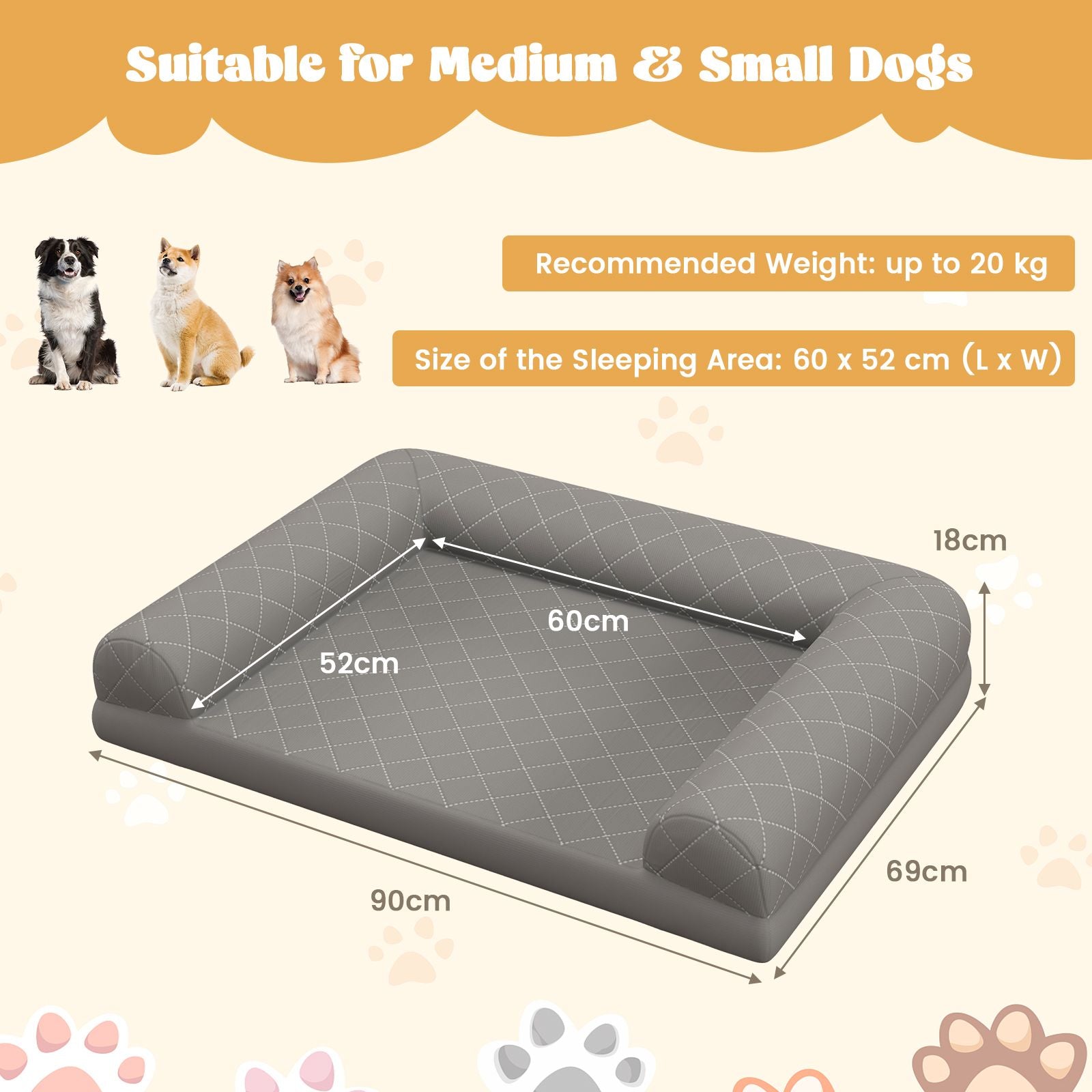 Orthopedic Egg-Foam Dog Crate Bed with Three-Sided Bolster Support