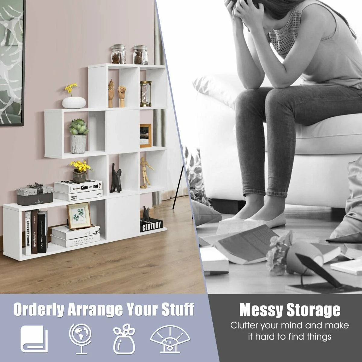 5-Tier Bookshelf for Display and Storage in Home and Office Environments