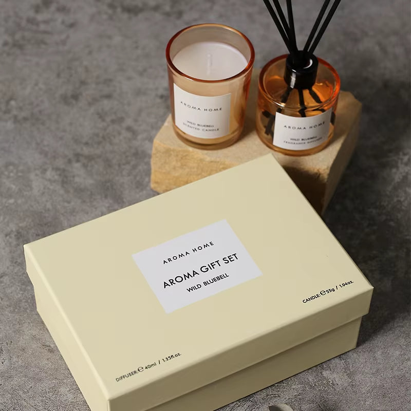 2Pcs Gift Box Set Aromatherapy Essential Oil Rattan Handmade Clear Scented Candle