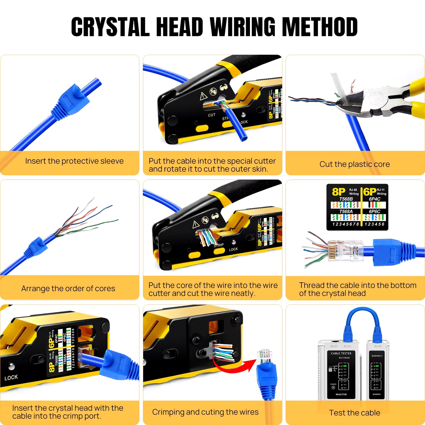 3-in-1 RJ45 Crimp Tool Kit for CAT5/CAT5E/CAT6 - Crimp, Cut & Peel with Ease!