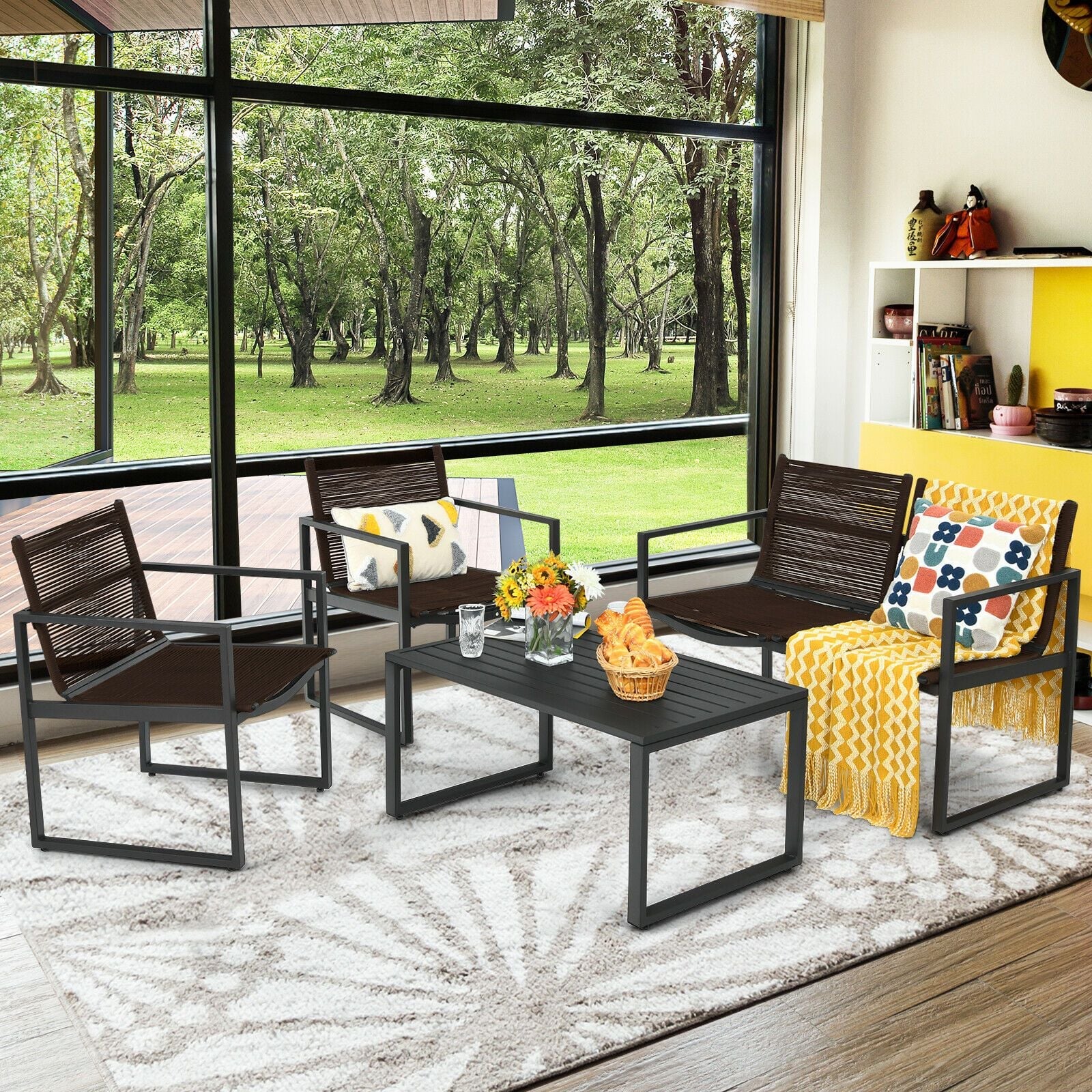 4-Piece Outdoor Patio Furniture Set with Loveseat, Armchairs, and Coffee Table