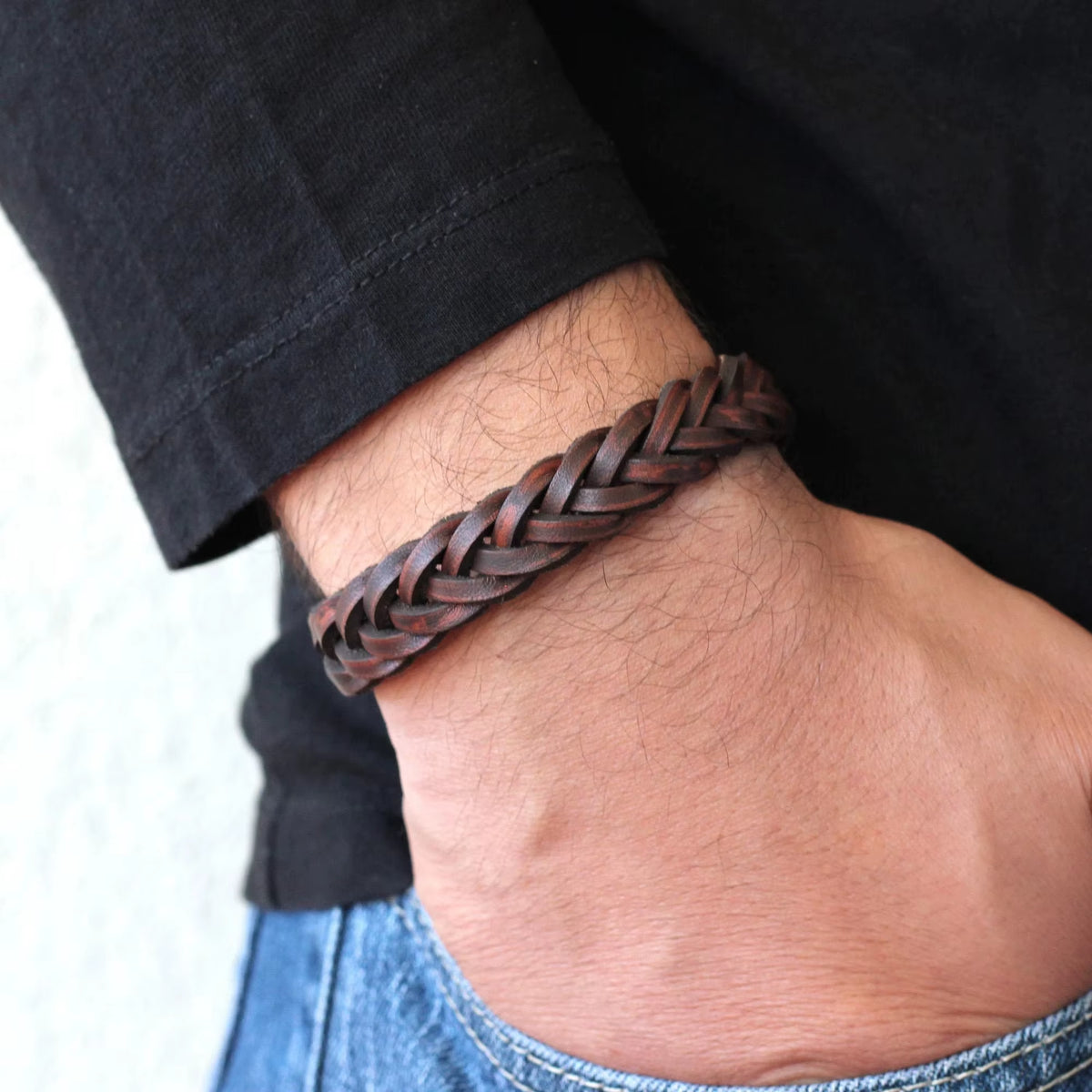 Braided Leather Bracelet Men, Rustic Leather Mens Bracelet, Gift for Him, Birthday Gift, Mens Leather Jewelry, 1Pc