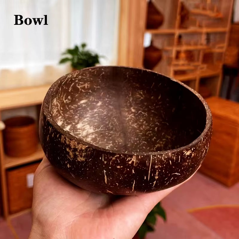 Natural Coconut Bowl Set Wooden Salad Ramen Bowl Coconut Wood Spoon Set