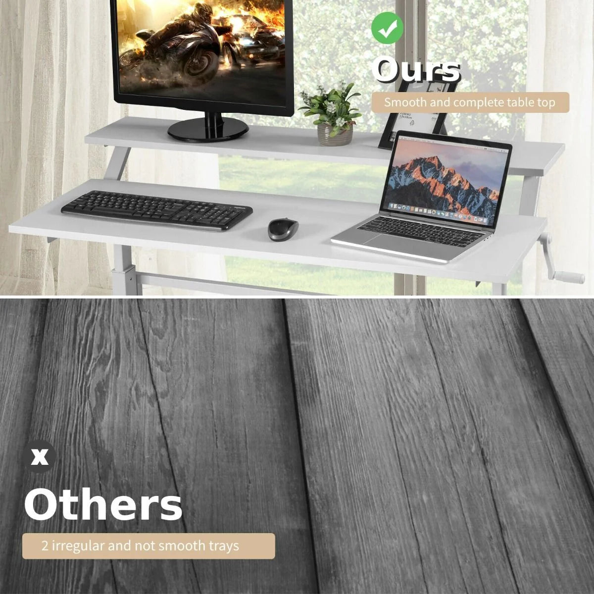 2-Tier Standing Desk with Adjustable Height and Crank Handle