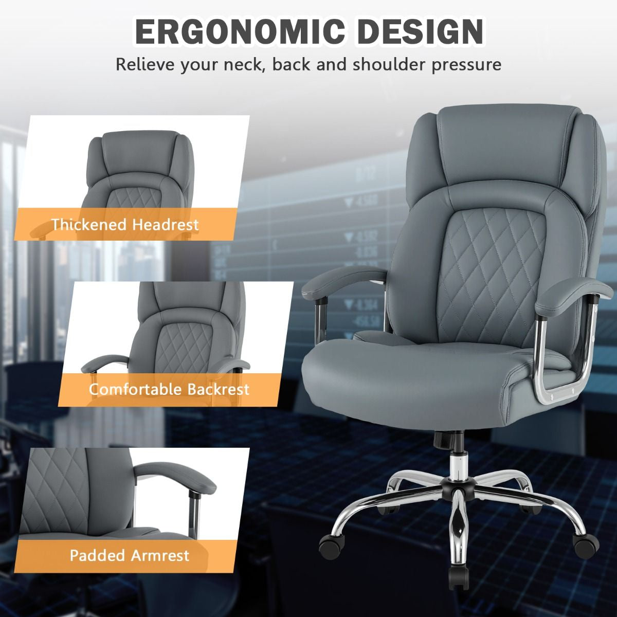Executive Leather Office Chair with Rocking Functionality and Armrests