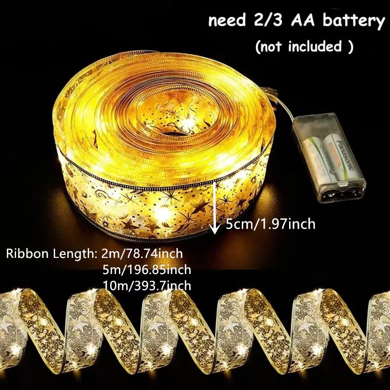 Enchanting LED Ribbon Fairy Lights for Christmas Tree Ornaments - Perfect for Home Decor 2024 & DIY Bows - Celebrate Navidad & New Year 2025!
