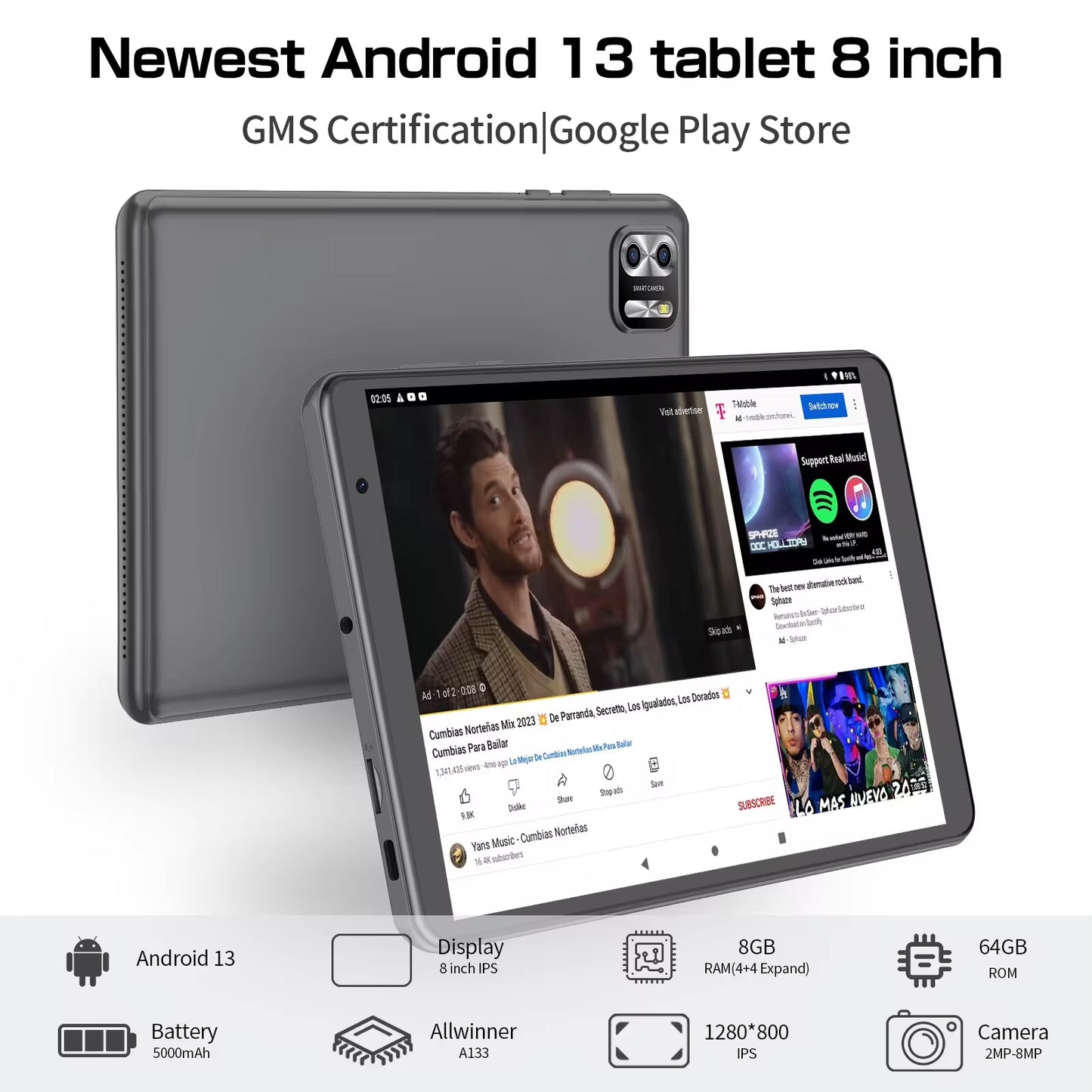 Powerful 8-Inch Android Tablet - 8GB RAM, 64GB Storage (Expandable to 1TB)
