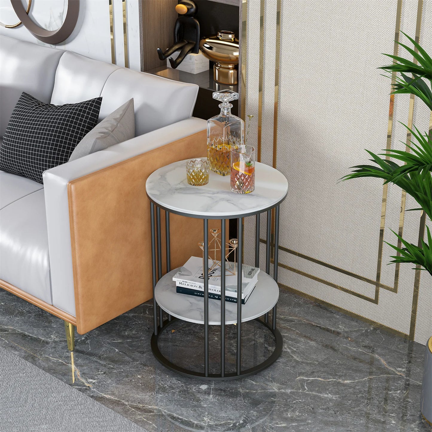 Tall Frame End Table with Sintered Stone Tabletop 