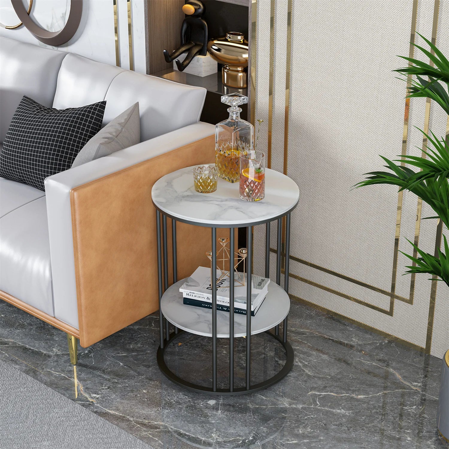 Tall Frame End Table with Sintered Stone Tabletop 