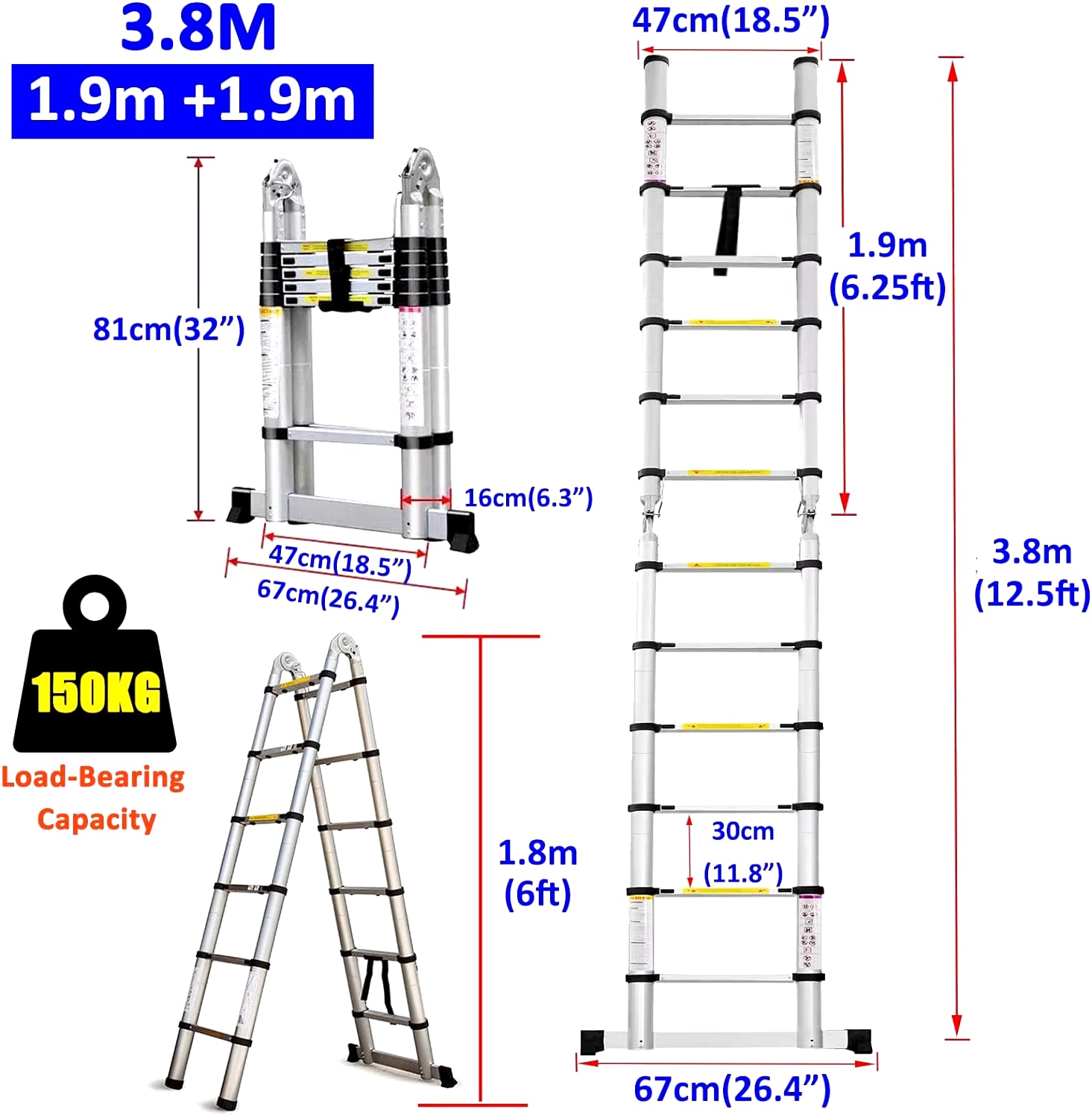 Aluminium Telescopic Ladder  - meets EN131