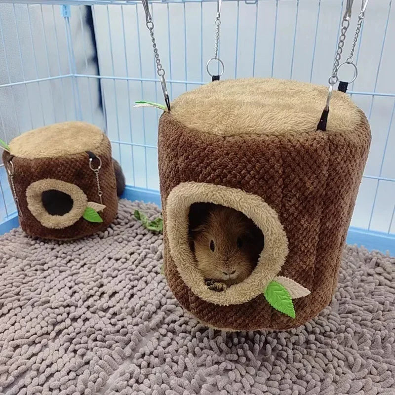 Cozy Tree Stump Hammock for Hamsters - Winter Mole Tunnel Hanging Bed & Nest for Small Pets