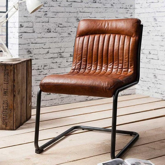 Capri Brown Leather Cantilever Dining Chair