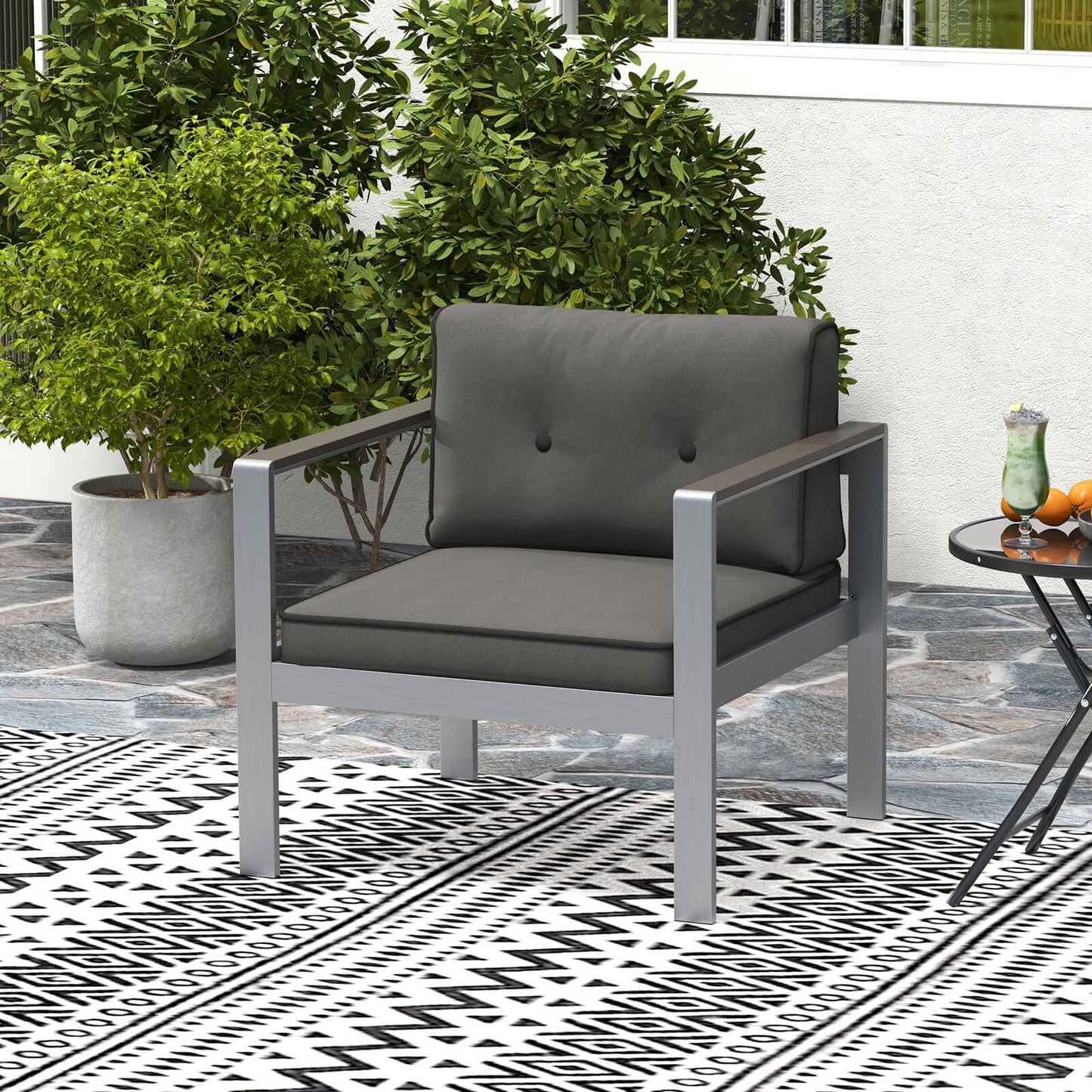 Aluminum Outdoor Patio Armchair with Cushions