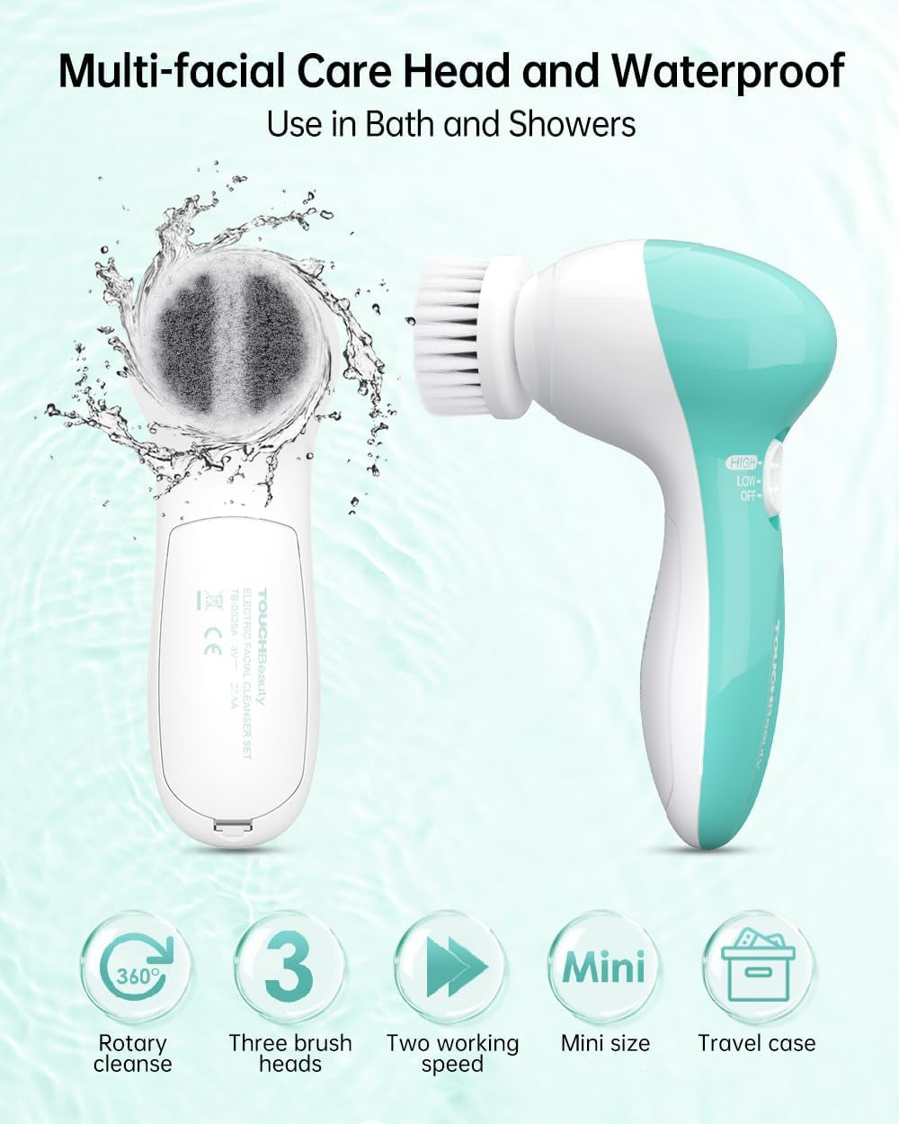 Revitalize Your Skin: Electric Facial Cleansing Brush with 3 Brush Heads, Dual Speed, Waterproof Design & Portable Case - Perfect for Sensitive & Oily Skin!