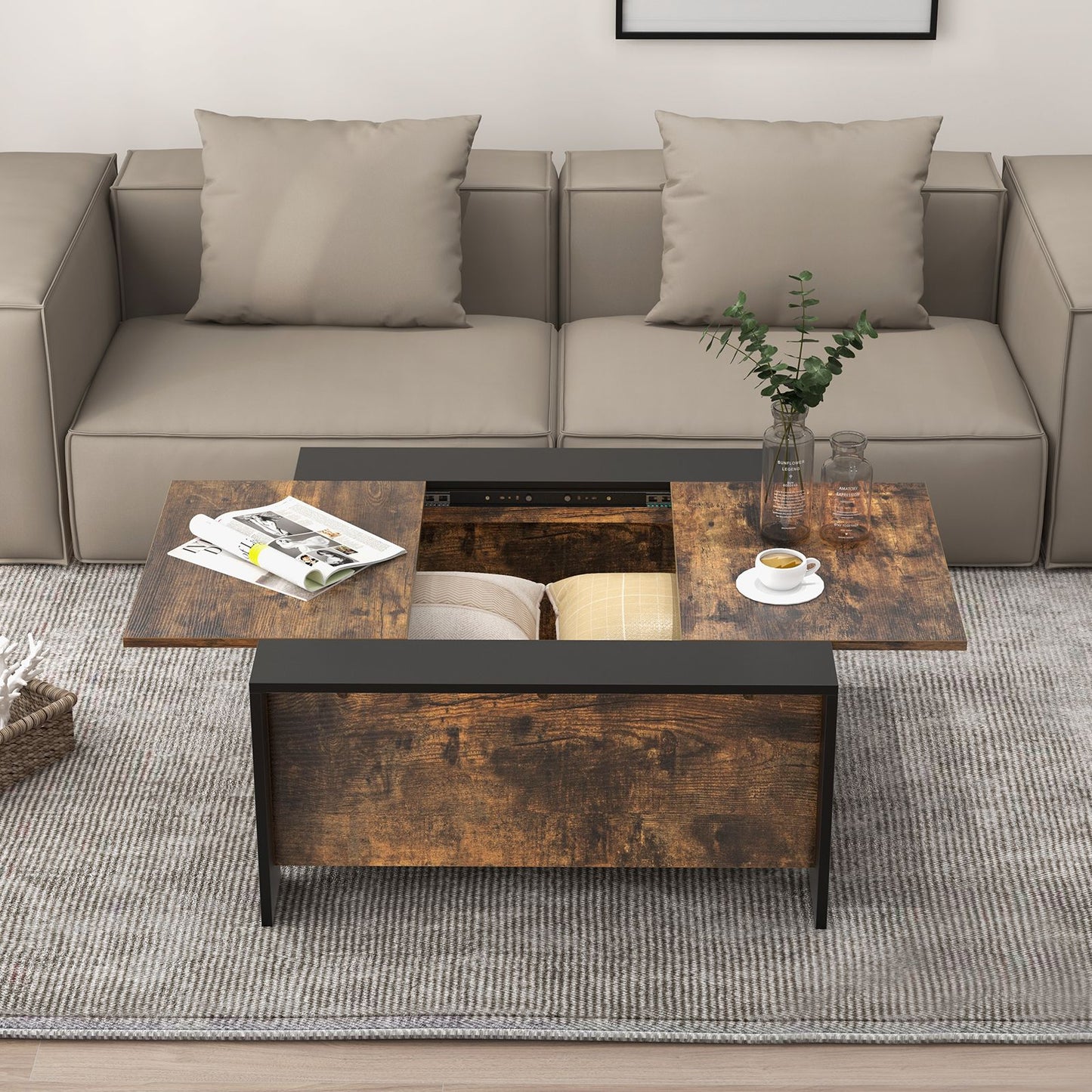 92cm Square Coffee Table with Sliding Top and Concealed Storage Compartment