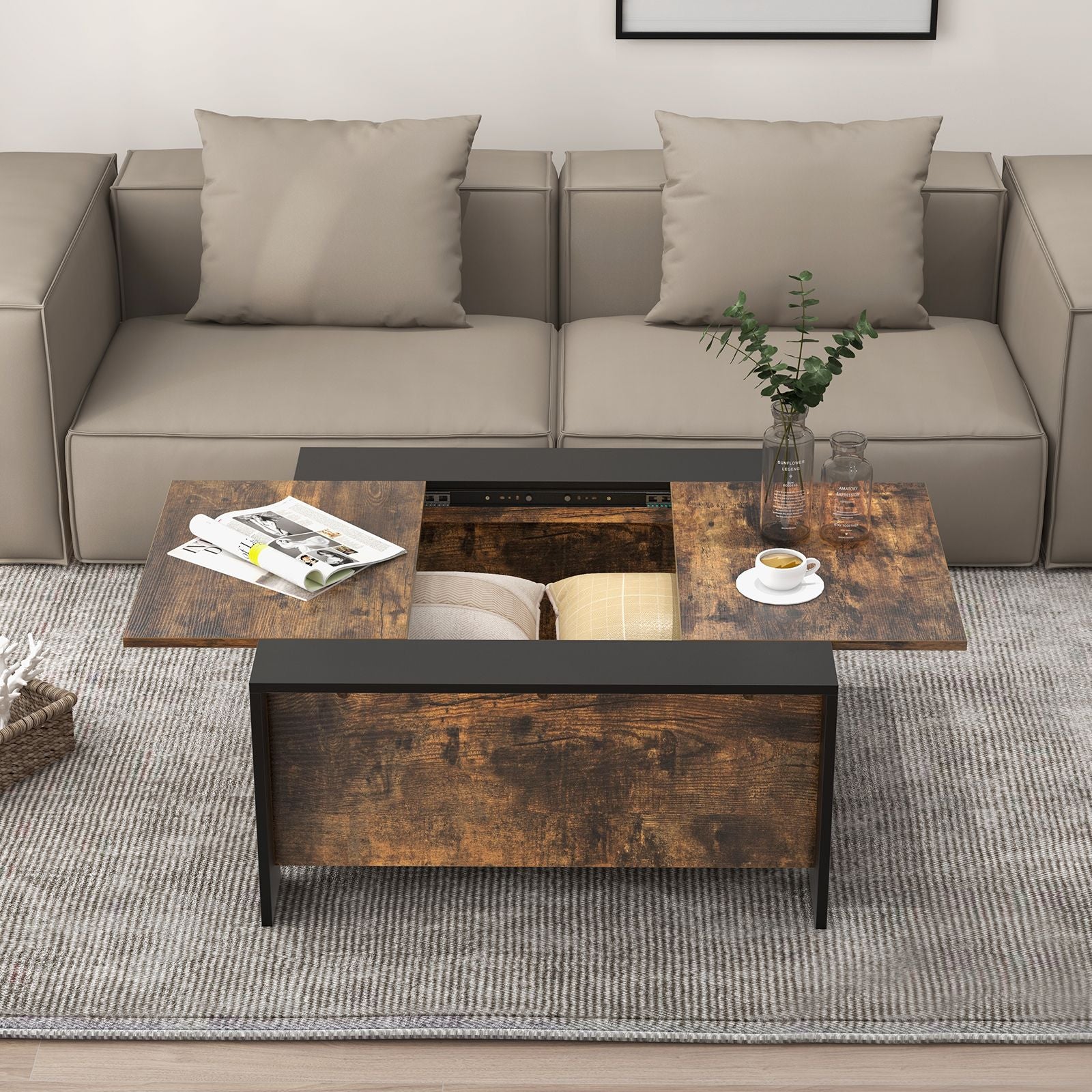 92cm Square Coffee Table with Sliding Top and Concealed Storage Compartment